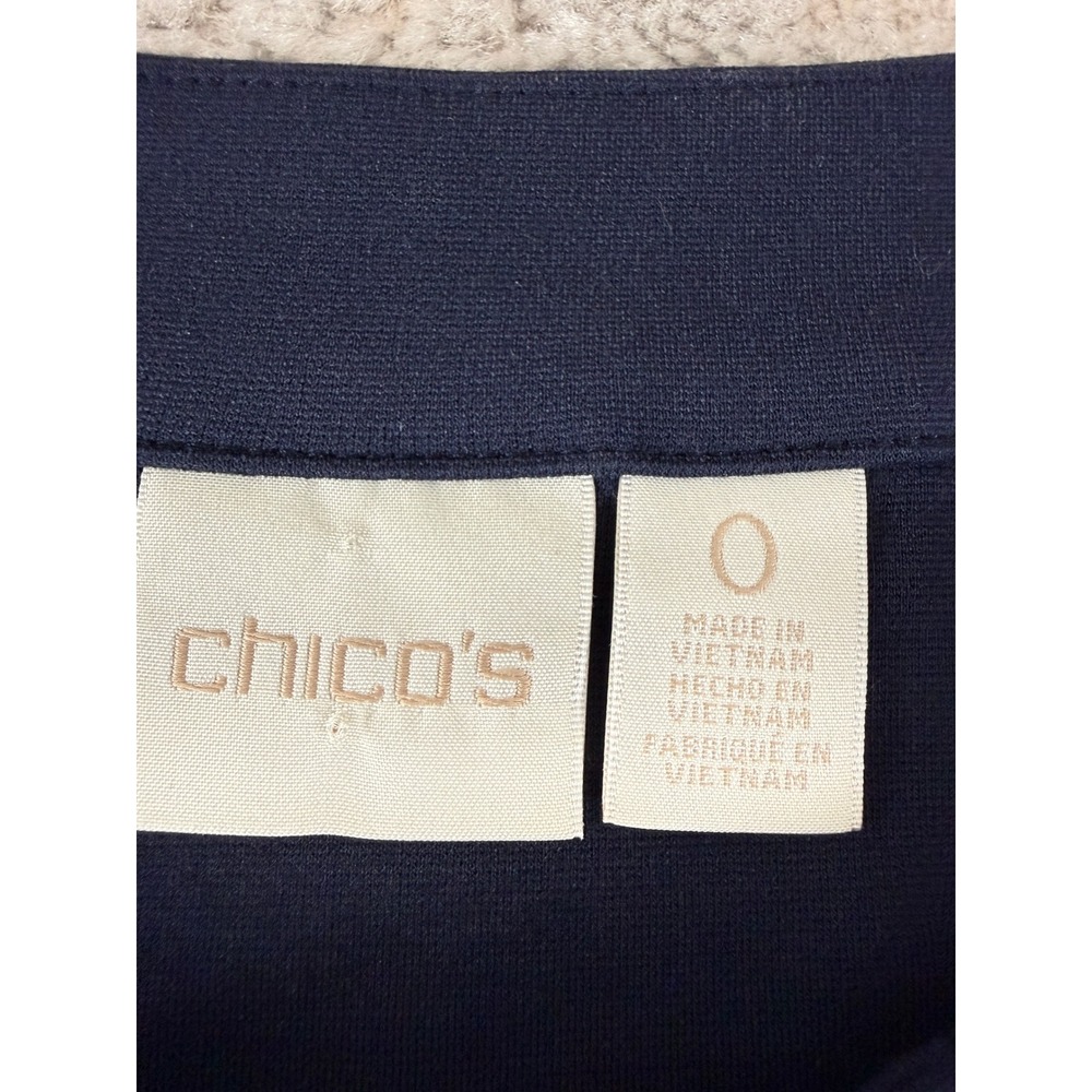 Chico's Size 0 US S Ladder Trim Boat Neck Knit Top Navy Blue 3/4 Sleeve Women - Picture 4 of 7